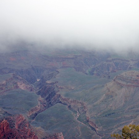 Grand Canyon as viewed on a cloudy, misty morning.