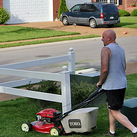 Jim mowing the lawn.