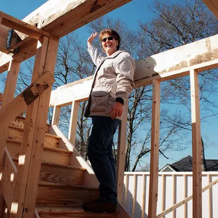 Lynnette checking out the house's framing.