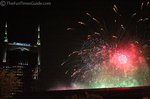 Colorful fireworks over the Gaylord Entertainment Center.