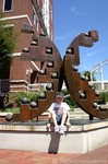 An overly-staged shot of Dylan and some art sculpture downtown Nashville.