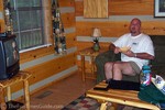 A view inside the Sparrow's Nest cabin... here's Jim enjoying some microwave popcorn and a movie late at night.