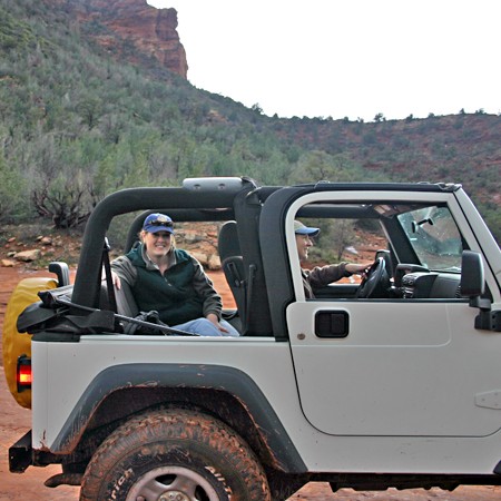 Lynnette and Nena in the Jeep.