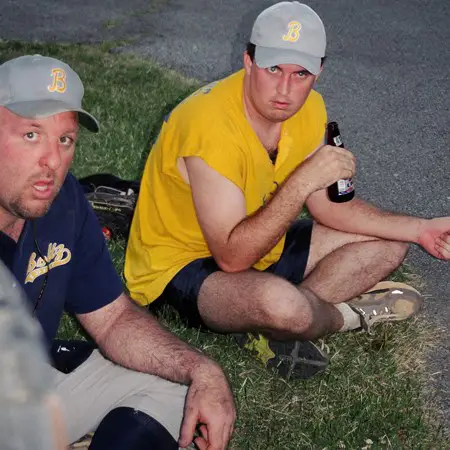 Mike and Jim after a hard-fought win tonight at softball.