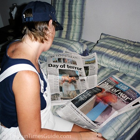 Lynnette reading the papers about September 11th.