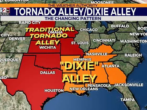 Tennessee Tornado Alley vs Dixie Alley map.