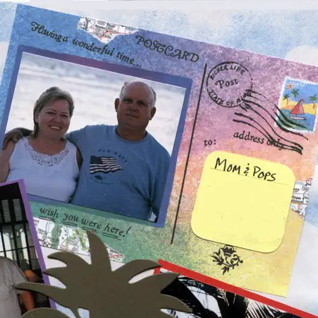 From Lynnette's scrapbook... a home-made postcard to Jim's parents, who couldn't make the cruise.